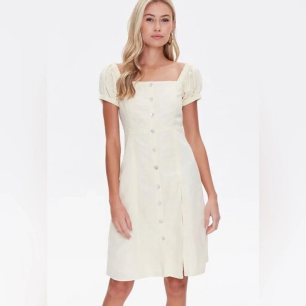 Forever 21 Square neck linen button midi summer dress